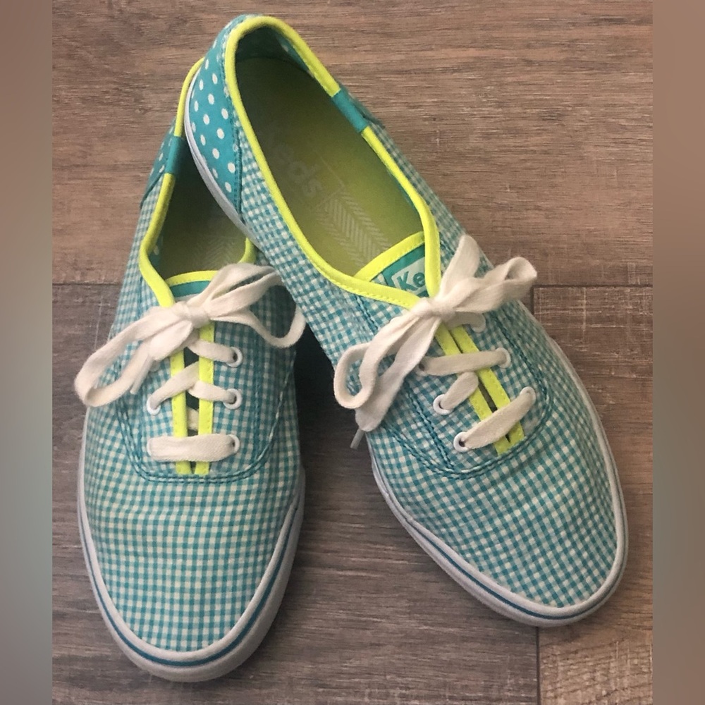Keds Women's Double Dutch  Gingham and Dot Canvas Sneakers with Yellow Trim~SZ8~